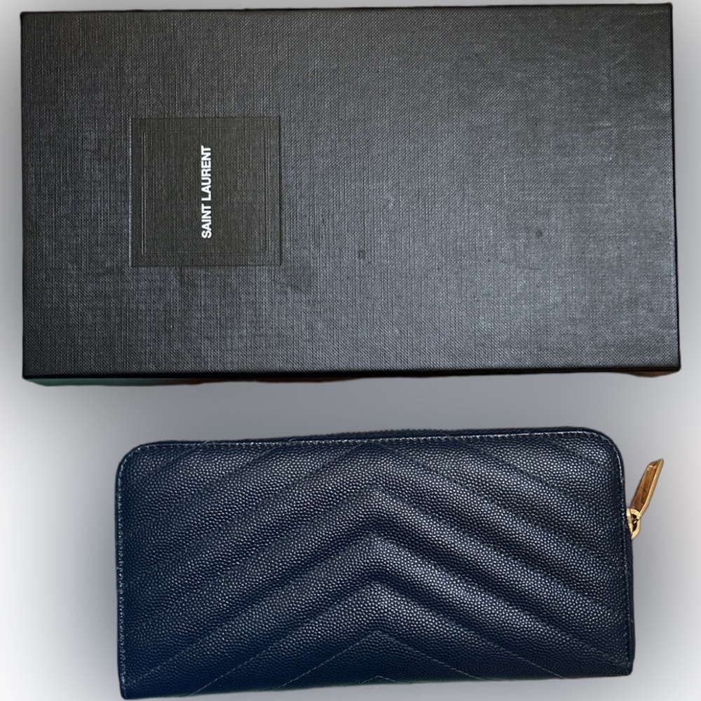 Saint Laurent Navy Blue Wallet with Gold YSL 🔥 - Picture 2 of 10